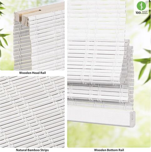 LazBlinds Cordless Bamboo Roman Shades, Light Filtering Window Treatment, Roll Up Bamboo Blinds for Windows, 35'' W x 60'' H in Saudi Arabia