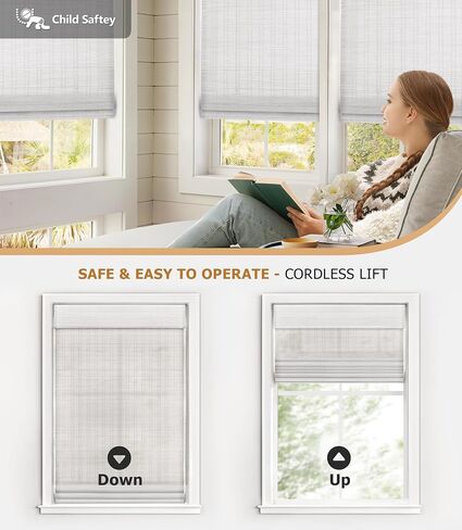 LazBlinds Cordless Bamboo Roman Shades, Light Filtering Window Treatment, Roll Up Bamboo Blinds for Windows, 35'' W x 60'' H in Saudi Arabia