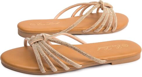 Eozlink Women's Flat Sandals Rhinestone Open Toe Sandals for Women Casual Sparkle Flat Sandals for Women Glitter Bling Evening Party Prom Dance Slide Sandal in Kuwait