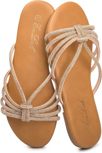Eozlink Women's Flat Sandals Rhinestone Open Toe Sandals for Women Casual Sparkle Flat Sandals for Women Glitter Bling Evening Party Prom Dance Slide Sandal in Kuwait