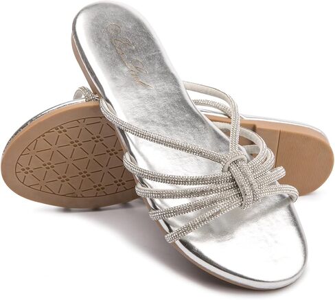 Eozlink Women's Flat Sandals Rhinestone Open Toe Standals for Women Casual Sparkle Flat Sandals for Womet Bling Pling Party Prom Slide Slide Sandal in Kuwait