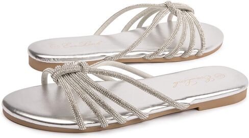 Eozlink Women's Flat Sandals Rhinestone Open Toe Standals for Women Casual Sparkle Flat Sandals for Womet Bling Pling Party Prom Slide Slide Sandal in Kuwait