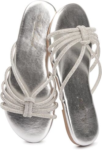 Eozlink Women's Flat Sandals Rhinestone Open Toe Standals for Women Casual Sparkle Flat Sandals for Womet Bling Pling Party Prom Slide Slide Sandal in Kuwait
