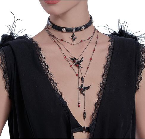 Glamorous Black Crow pendant necklace with Gothic vibe long necklace ladies fashion accessory M3357 in Kuwait