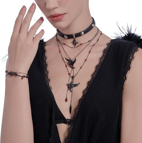 Glamorous Black Crow pendant necklace with Gothic vibe long necklace ladies fashion accessory M3357 in Kuwait