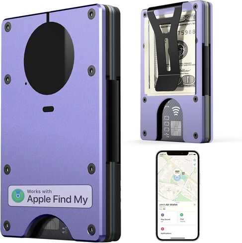 محفظة الهواء ، محفظة الحد الأدنى مع شريحة Airtag مدمجة ، حامل بطاقة ائتمان RFID ، محفظة ضئيلة للرجال ، متوافقة مع Apple Find My IOS فقط ، مقطع أموال قابل للفصل (أرجواني) in Kuwait