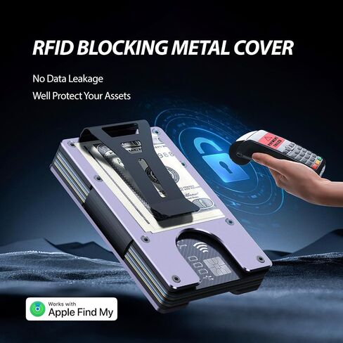 محفظة الهواء ، محفظة الحد الأدنى مع شريحة Airtag مدمجة ، حامل بطاقة ائتمان RFID ، محفظة ضئيلة للرجال ، متوافقة مع Apple Find My IOS فقط ، مقطع أموال قابل للفصل (أرجواني) in Kuwait