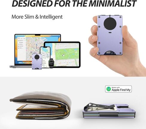 محفظة الهواء ، محفظة الحد الأدنى مع شريحة Airtag مدمجة ، حامل بطاقة ائتمان RFID ، محفظة ضئيلة للرجال ، متوافقة مع Apple Find My IOS فقط ، مقطع أموال قابل للفصل (أرجواني) in Kuwait