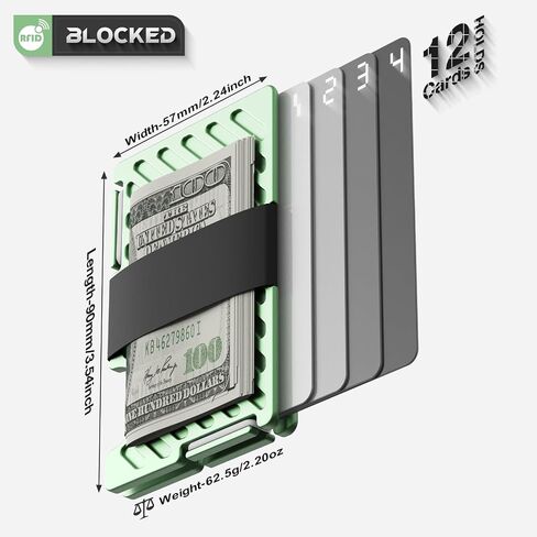 Womens Metal Wallet ، حامل بطاقة الحد الأدنى مع حزام نقدي ، محفظة جيب أمامية نحيفة ، حظر RFID ، الأخضر ، LK-09 in Kuwait