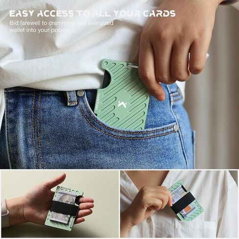 Womens Metal Wallet ، حامل بطاقة الحد الأدنى مع حزام نقدي ، محفظة جيب أمامية نحيفة ، حظر RFID ، الأخضر ، LK-09 in Kuwait