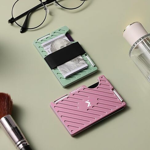Womens Metal Wallet ، حامل بطاقة الحد الأدنى مع حزام نقدي ، محفظة جيب أمامية نحيفة ، حظر RFID ، الأخضر ، LK-09 in Kuwait