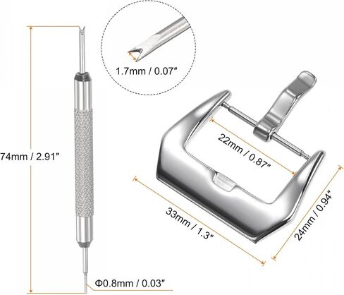 uxcell Watch Strap Clasp Replacement Set, Stainless Steel Polished PVD Buckle, Silver Tone for 22mm Width Watch Bands with Spring Bar Remover in Saudi Arabia