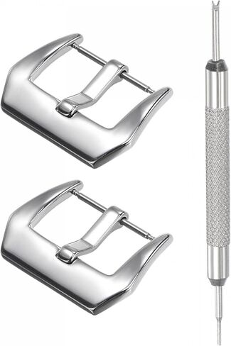 uxcell Watch Strap Clasp Replacement Set, Stainless Steel Polished PVD Buckle, Silver Tone for 22mm Width Watch Bands with Spring Bar Remover in Saudi Arabia
