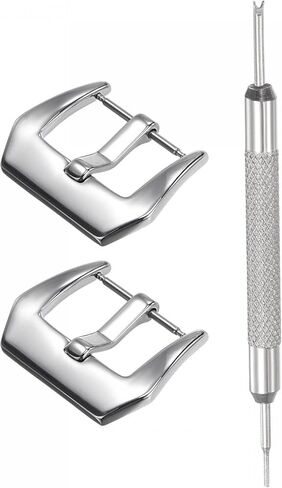 uxcell Watch Strap Clasp Replacement Set, Stainless Steel Polished PVD Buckle, Silver Tone for 22mm Width Watch Bands with Spring Bar Remover in Saudi Arabia