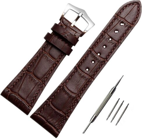 ODETOJOY Genuine Leather Watch Strap 25mm Quick Release Leather Watch Band Brown Silver Steel Buckle Watchbands for Men with Spring Bar and Tool in Saudi Arabia