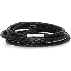 Xusamss Fashion Alloy Buckle Multilayer Leather Wrap Cuff Bracelet,7.5inches