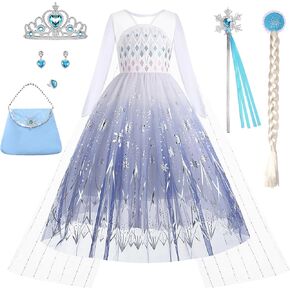 Princess Elsa Dress for Girls Snow Queen Costume Toddler Fancy Dress up Outfit Halloween Birthday Party White