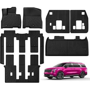 Floor Mats for Kia Carnival Fuel 8 Seater 2022-2024(Not Hybrid) Full Set All Weather Carnival Floor Mats for Kia Carnival Accessories 2024-2022 TPE Back Seat Cover Protector Black