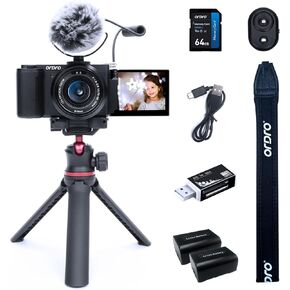 ORDRO 5K Digital Cameras for Photography - 64MP 20X Optical Zoom Travel Content Creator Camera & YouTube Vlogging Camera with Flip Screen, Microphone, Remote Control & Tripod Grip, 64GB SD Card