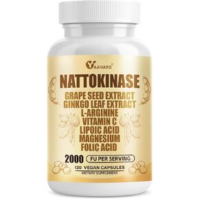 Nattokinase Supplement 2000 FU - Advanced Systemic Enzyme Complex - Circulatory Support - Non-GMO, Gluten Free - 120 Vegetarian Capsules, 60 Days Supply
