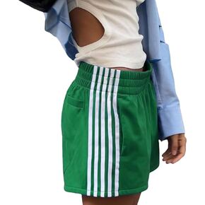 Women Athletic Sweat Shorts Side-Striped Y2k Summer Elastic Waist Workout Loose Wide Leg Lounge Shorts with Pockets