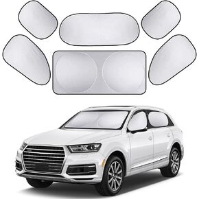 6 PCS Car Windscreen Visor, Sunscreen Insulation Windshield Sun Shade Kit, Foldable Privacy Visor, for Front and Rear Windshields, Side Windows Sunshade Protectors, for Most Cars (Silver)