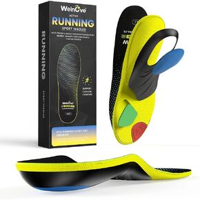 Welnove Plantar Fasciitis Insoles – Sport Arch Support Insoles for Running, Hiking & Standing All Day – Shock Absorption, Heel Pain Relief Heel Spur Insert for Sneakers & Boots(Blue,XL)