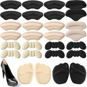 14 Pairs Heel Grips Inserts for Loose Shoes, Self Adhesive, Soft Heel Protectors for Blisters, Heel Pain, Slipping, and Rubbing, Improved Shoe for Men, Women(Beige, Black)