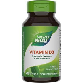 Nature's Way Vitamin D3 Extra Strength, Supports Bone Health and Immune Function*, 2000 IU (50 mcg per Serving), 240 Softgels (Packaging May Vary)