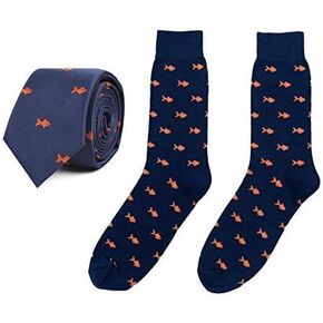 Auscufflinks Socks Goldfish و TIE Combo مجموعة للرجال | الأسماك الذهبية هدية له | عاشق الأسماك للرجال | الجوارب الذهبية له | حزمة العريس