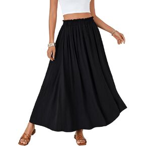 OPOIPIN Women's Summer Elastic High Waist Pleated A Line Flowy Beach Maxi Long Skirt