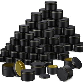 Nuanchu 72 Pcs Black Candle Tins with Lids 24 Pcs 8 oz & 24 Pcs 4 oz & 24 Pcs 2 oz Bulk Empty Candle Jars for Candle Making Supplies