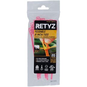 RETYZ EveryTie 6 Inch Fluorescent Orange Releasable, Reusable, One-Handed, Tool-Free, Patented Cable Tie and Zip Tie Solution - 20 Pack in Kuwait
