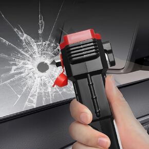 Wiiks&Wooks Emergency Flashlight for Car, Seatbelt Cutter Window Breaker, 16-in-1 Multifunctional Safety Tool—Glass Hammer/Bright Solar Torch/Rechargeable/Rescue Alarm & Beacon/Repair Magnet