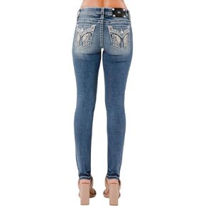 Miss Me Women's Ariella Wing Embellished Faux Flap Pockets Mid-Rise Skinny Jeans