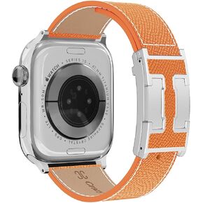 Designer Leather Band Compatible with Apple Watch 49mm46mm45mm44mm42mm41mm 40mm38mm for Women,Dressy Magnetic H Buckle watch bands for iWatch Ultra 2/1/SE/Series 10/9/8/7/6/5/4/3/2/1
