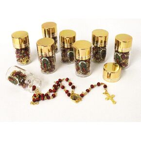 12pcs سيدة غوادالوبي المسبحة المعطرة في الزجاج الذهب جرة الزجاجة حمراء ريد رابطة الصلب القلادة العذراء مريم الحزب الحزب recuerdos de mi bautizo المعمودية المعمودية