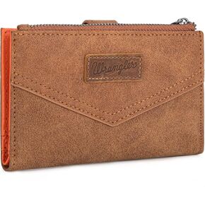 × Wrangler محفظة صغيرة للنساء مصممة Bifold Wallet Women's Wallets ، وحالات البطاقات ومنظمي الأموال ، والبني