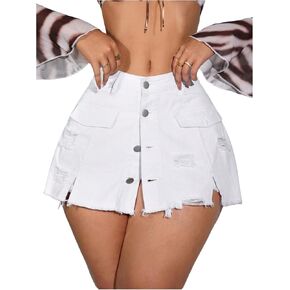 Floerns Women's Button Down Distressed Skinny Denim Shorts Ripped A Line Party Jean Skort