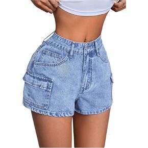 MakeMeChic Women's Wide Leg Zipper Fly Flap Pocket Street Denim Shorts Jean Shorts