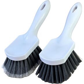 Short Handle Car Wheel and Tire Brush | Auto Detailing Car Wash Brush | Deep Cleaning Brush for Tires, Rims, Wheel Wells, Carpets, and Upholstery | Soft Bristles and Stiff Bristles | Pack of 2