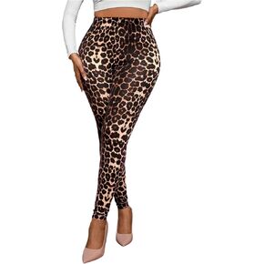 WDIRARA Women's Leopard Print Leggings Elastic Waist Stretch Skinny Yoga Pants