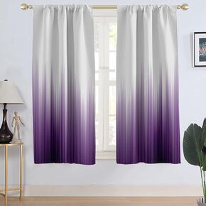AAtter Purple and Grey Window Curtain Gray Ombre Abstract Boho Lavender Lilac Plum Two Tone Girls Kids Art Elegant Living Room Bedroom Window Drapes Treatment Fabric 1 Pair, 42" W x 63" L, Modern