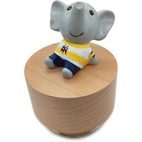 Mini Wooden Animal Rotary Music Box with Cute Elephant Ornament (Tune: You are My Sunshine)