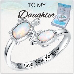 Gift for Mom Mother's Day Birthday - 925 Sterling Silver Opal Sea Turtle Adjustables Ring for Mama - Inspirational I Love You Forever Open Nature Ocean Rings Cute Animal Jewelry Gifts for Women EJALEN in Kuwait