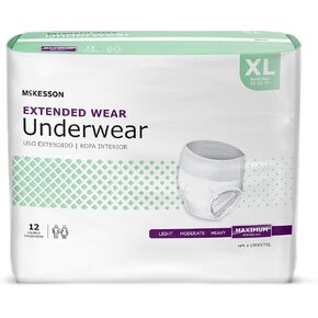 McKesson Extended Weay Weay Come Besonneince Insterwear ، [12 Count] ، XL ، 58-68 in. أقصى امتصاص ، حماية تسرب المثانة للجنسين ، أسلوب السحب مع الجوانب المسيل للدموع ، لما بعد الولادة وسلس