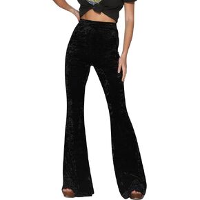 Womens Velvet Flare Pants Casual Elastic High Waisted Bell Bottoms Leggings Solid Skinny Flared Trousers