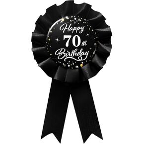 WOWOPA Happy 70th Birthday Badge Pin, Cheers to 70 Years Old Birthday Black Corsage Rosette Button Pin Party Decorations Supplies - 1Pcs