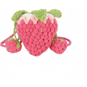 Strawberry Purse For Women Fruit Shape Woven Shortcake Coin Shoulder Bag Girls Pink