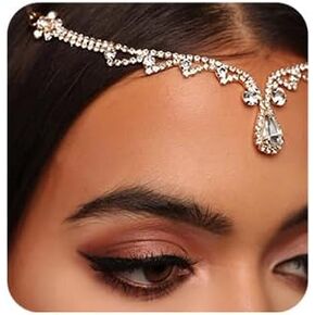 Rhinestone Teardrop Headchain Crystal Forehead Headband Head Chain With Clip Crystal Chain Costume Head Jewelry Accessories for Women